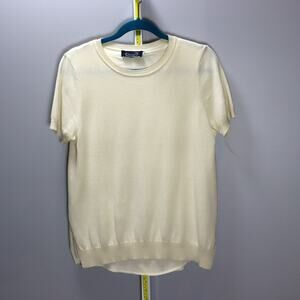 Magaschoni Silk Cashmere Short‎ Sleeve Layered Back Top Size M Ivory